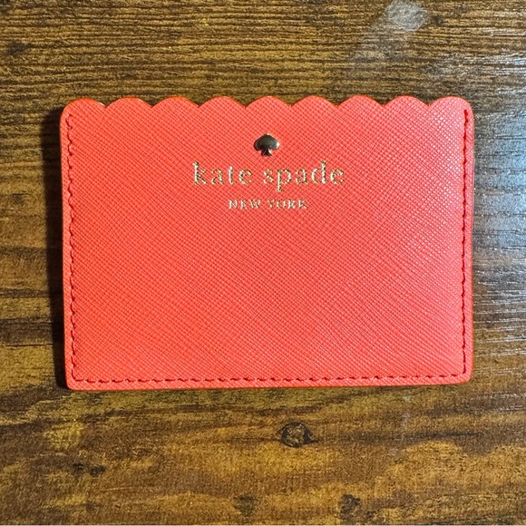 Kate Spade Coral and Pink Morris Lane Leather Card Holder with Scalloped Edge - Picture 7 of 8